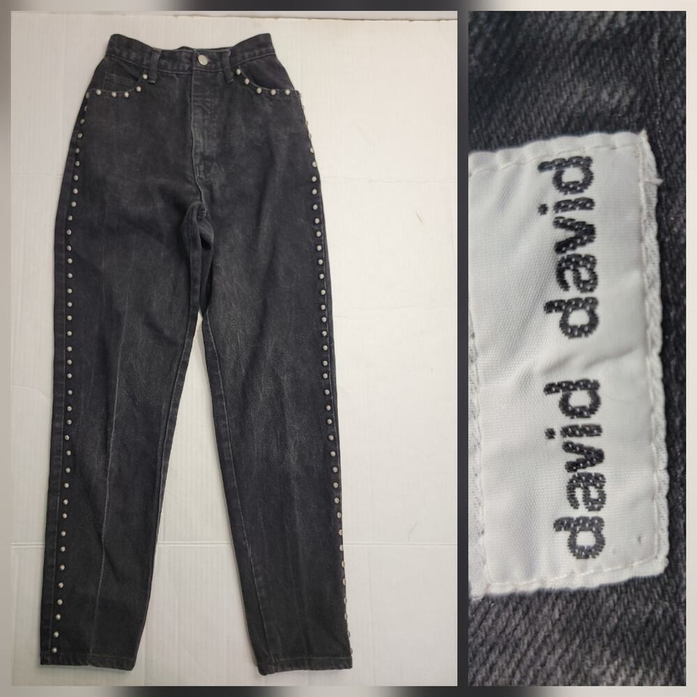 David David Vintage Jeans Womens SZ 4 Studded Tapered Black High Rise Mom